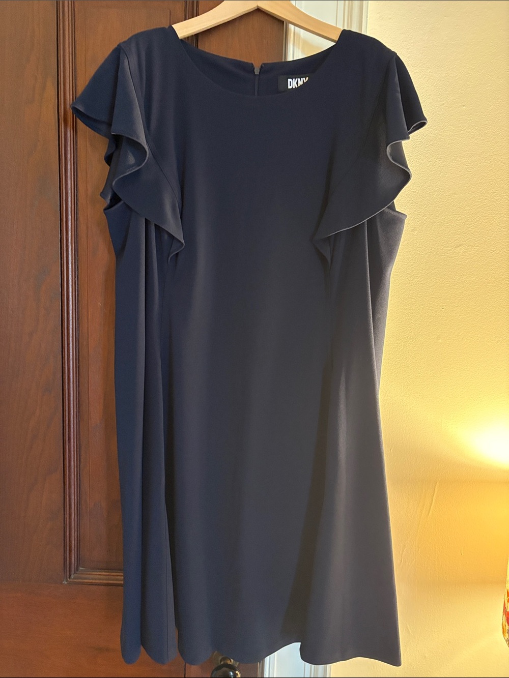 DKNY Navy Ruffle-Sleeve Midi Dress